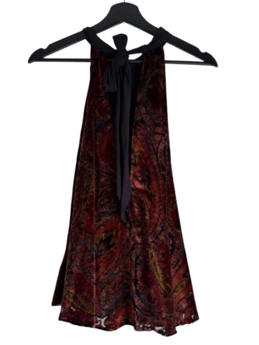 Free People Velvet Paisley Halter Top Cami Tank Blouse Shirt Sleeveless Tie Back - Picture 6 of 8
